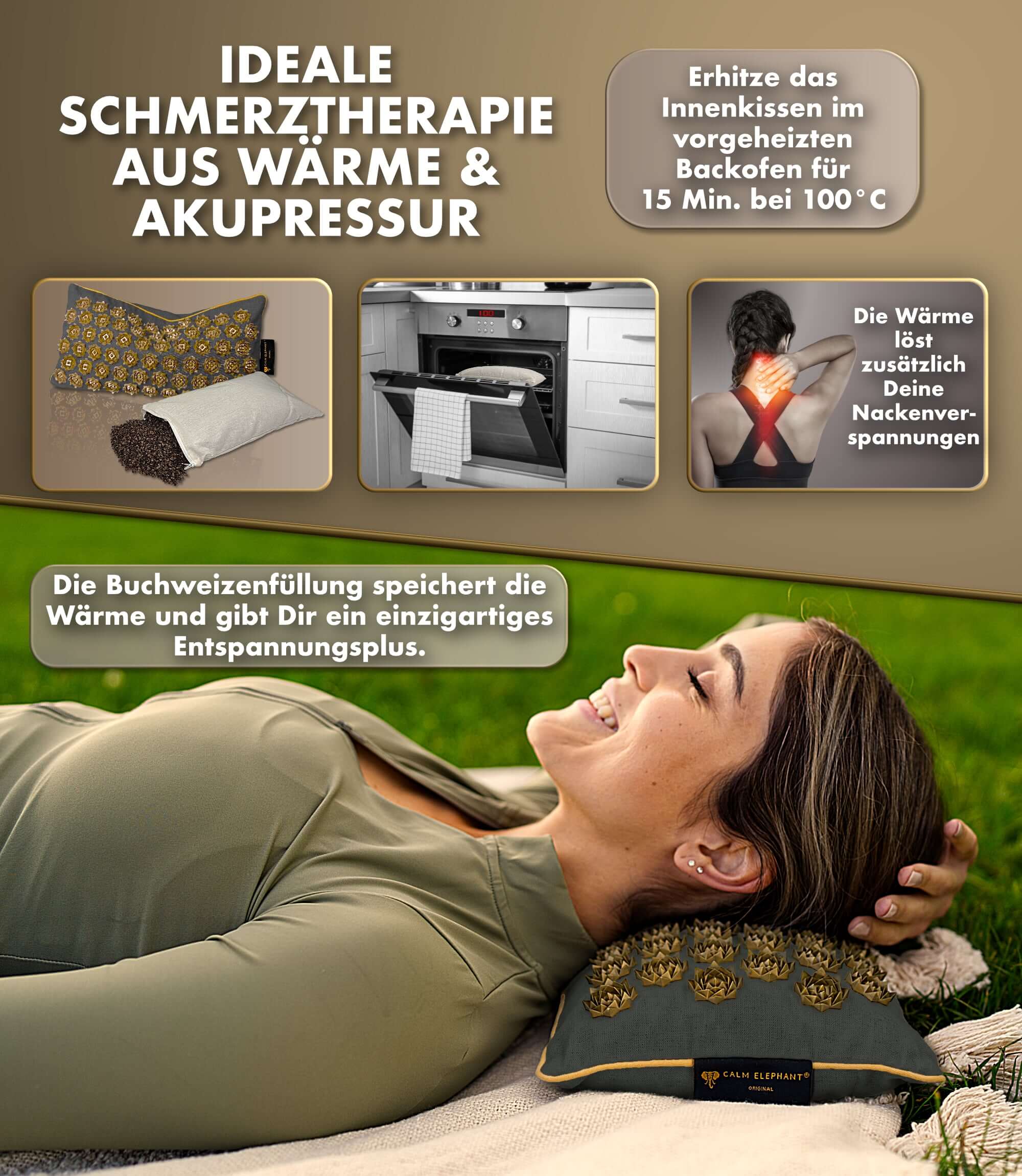 Mata do akupresury | PURE ECO zestaw 3 szt. - szara: Idealna terapia bólu z ciepłem i akupresurą dla relaksu oraz napięcia karku.