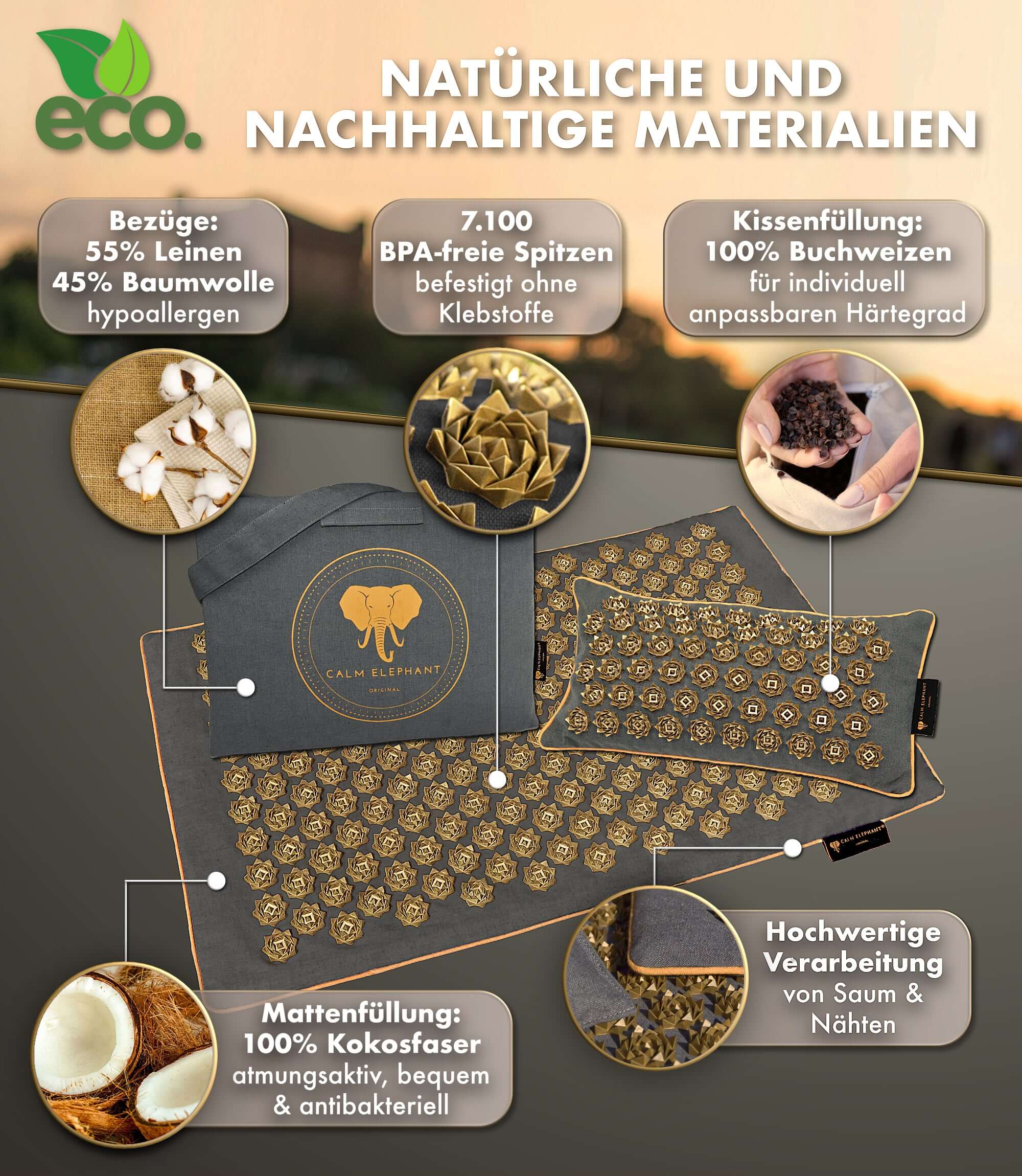Mata do akupresury | PURE ECO zestaw 3 szt. - szara, z naturalnych materiałów i wysokiej jakości wykonania marki CALM ELEPHANT.