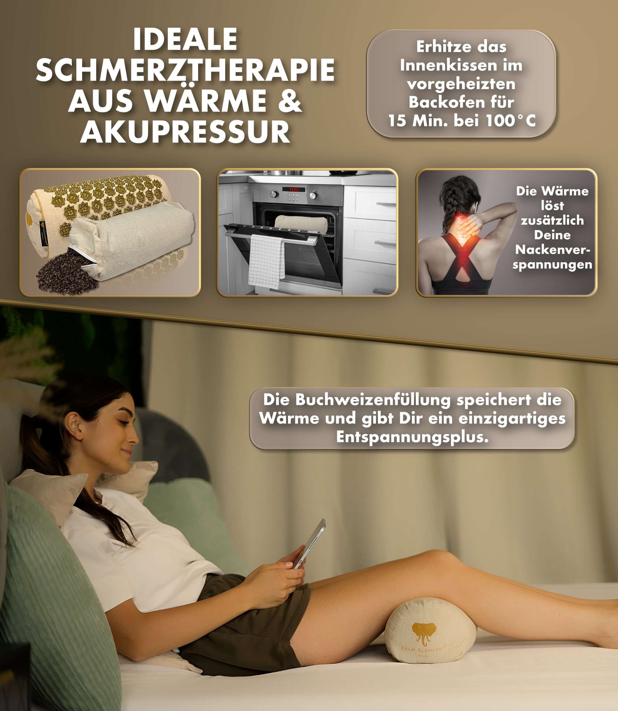 Akupressurkissen 2in1 - beige für effektive Schmerztherapie und Entspannung in Kombination mit Wärme und Akupressur.