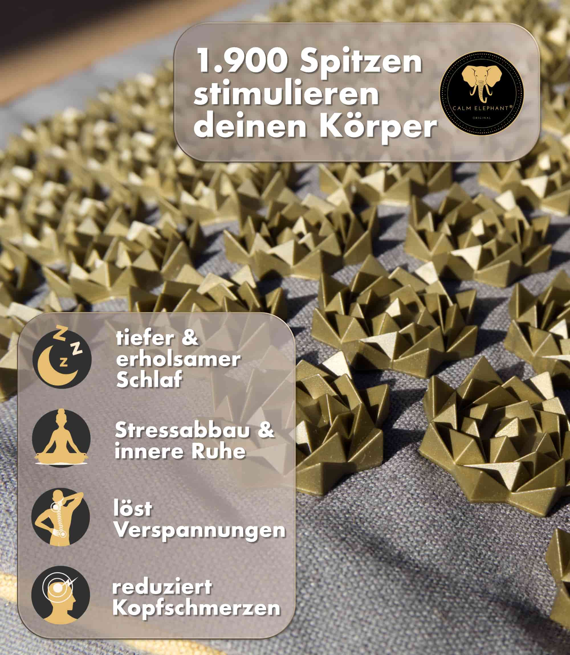 Akupressurkissen 2in1 - grau mit 1.900 Stimulationsspitzen für Entspannung und Schmerzlinderung.