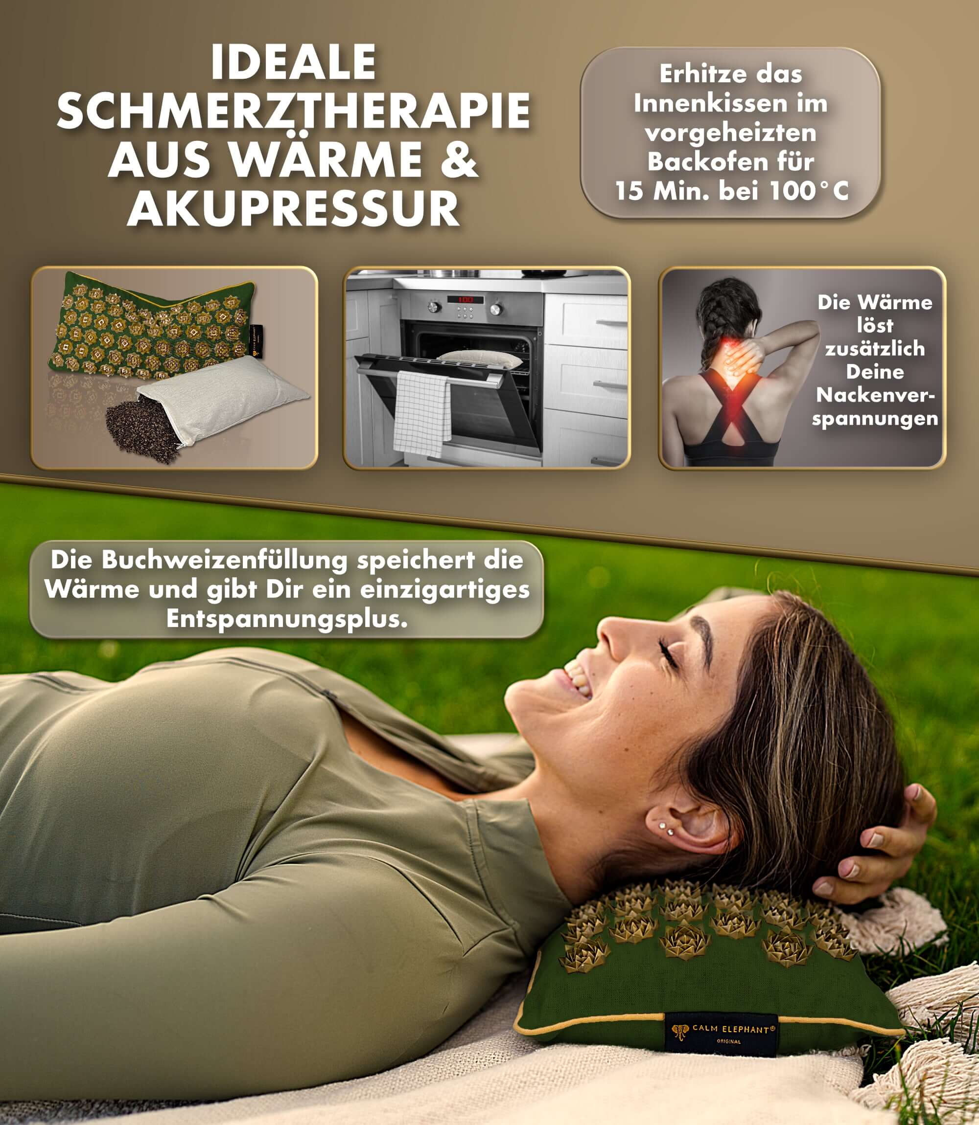 Akupressurmatte | ULTIMATE 6er Set - grün, ideale Schmerztherapie aus Wärme und Akupressur mit Buchweizeneinlage.
