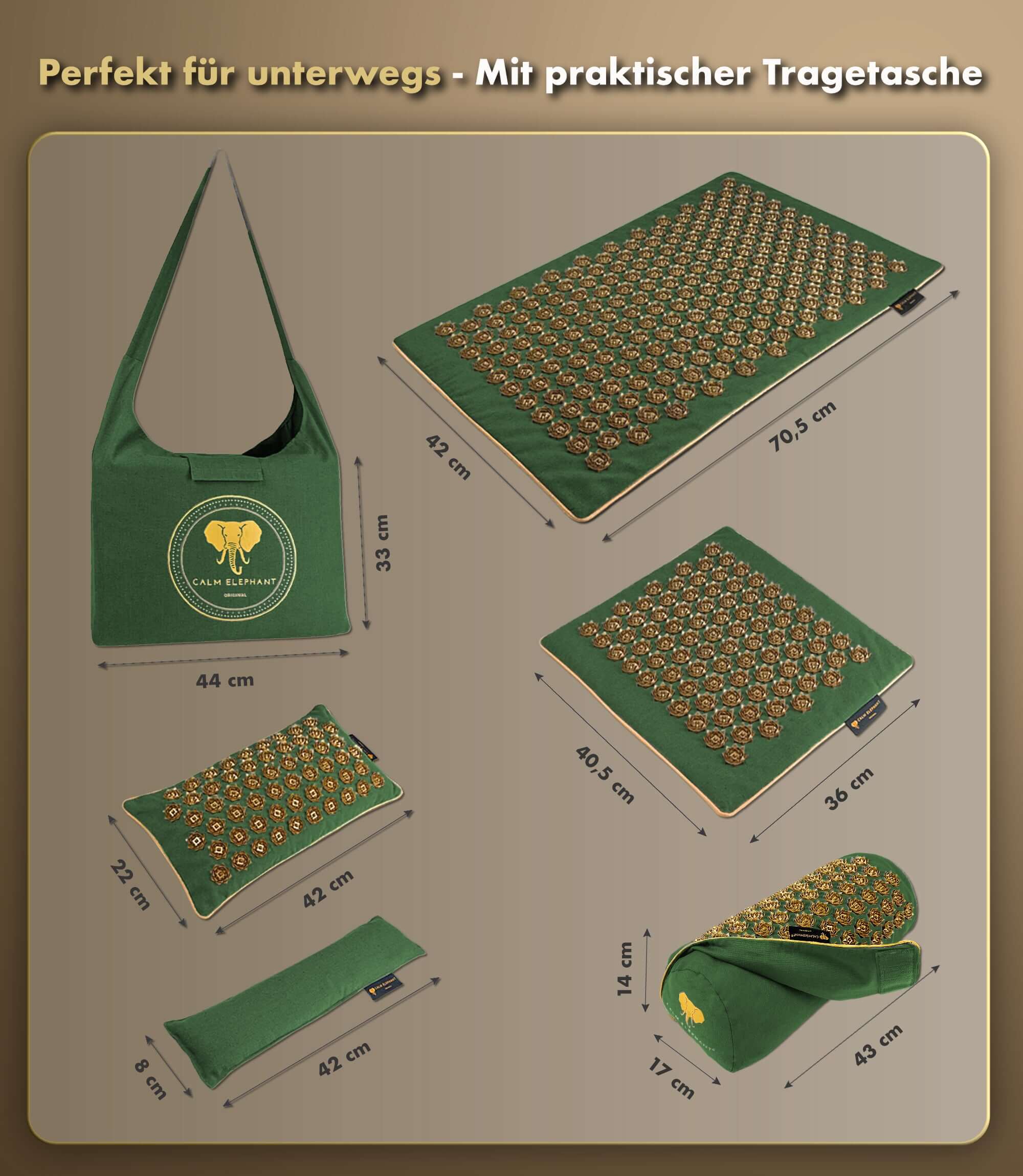 Akupressurmatte | ULTIMATE 6er Set - grün. Das umfangreiche Set mit praktischer Tragetasche für Akupressur-Erfahrungen.