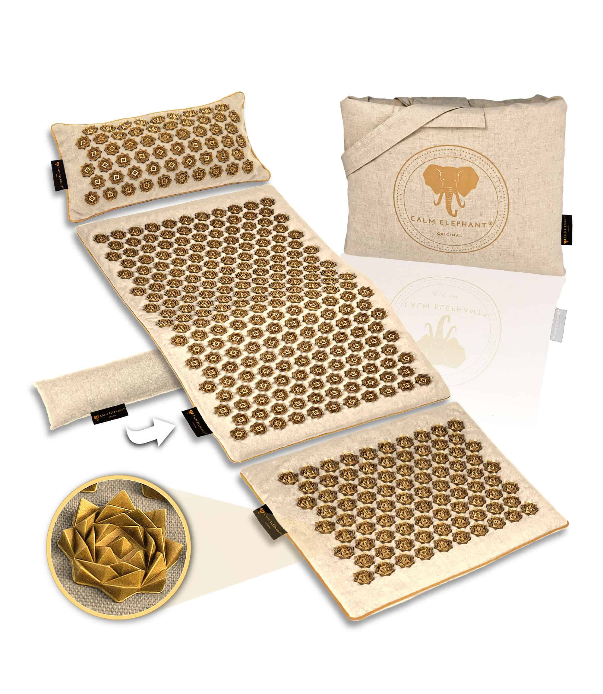 Akupressurmatte | GENUINE 5er Set - beige, hochwertige Massagematte mit ergonomischem Design und nachhaltigen Materialien.